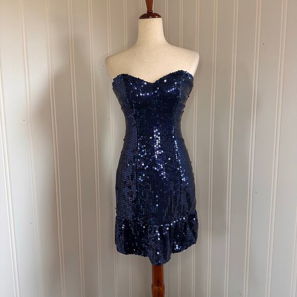 Vintage 80s/90s Blue Sequin Mini Dress size 4 - Picture 1 of 8